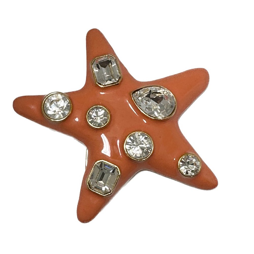 KENNETH JAY LANE,ORANGE ENAMEL CLEAR CRYSTALS PIN